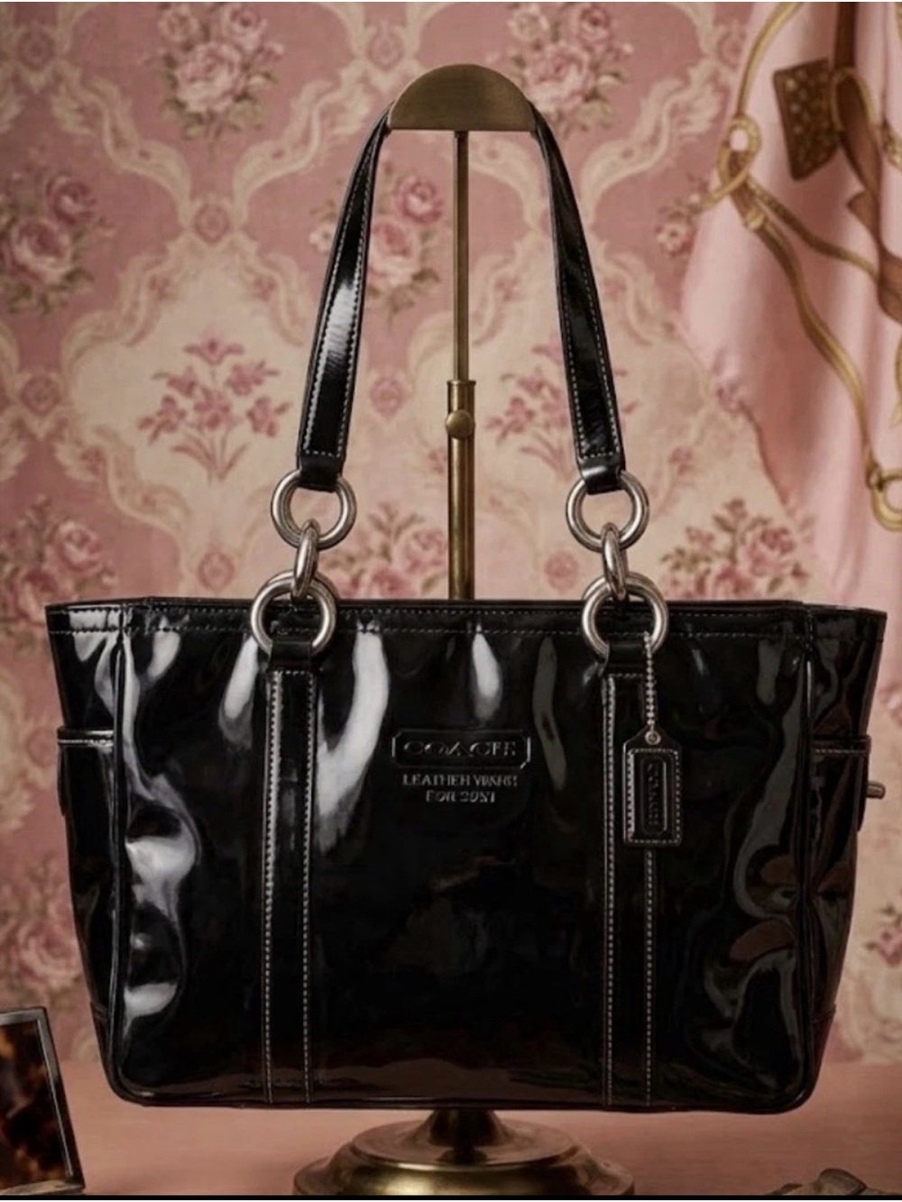 Vintage Coach Gallery Black Patent Leather Double-Handle Tote - Medium
